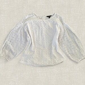 Banana Republic Cottagecore White Cotton Eyelet Puff Sleeve Blouse